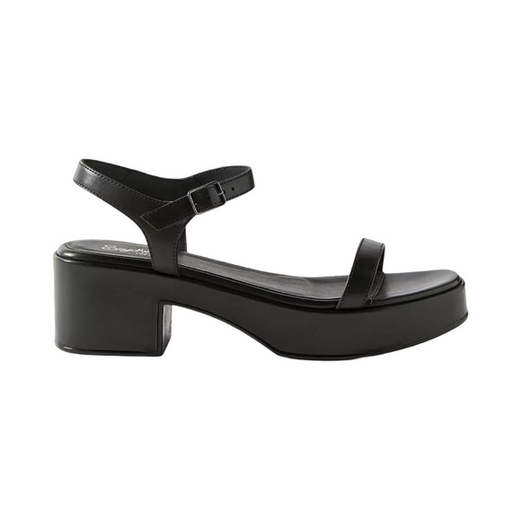ANTHROPOLOGIE SEYCHELLES Rest Assured Heeled Leather Sandal Black Sz 6 - Picture 1 of 7